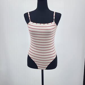 Paige Rebecca Ivory/Cherry Ribbed Thong Bodysuit NWT Size M